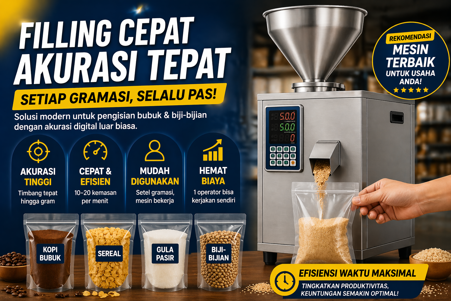 Cara Presisi Mengisi Produk Bubuk & Butiran Menggunakan Filling Machine